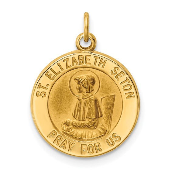 14k Yellow Gold Saint Elizabeth Seton Medal Pendant, Catholic Religious Charm for Women or Unisex Wearers