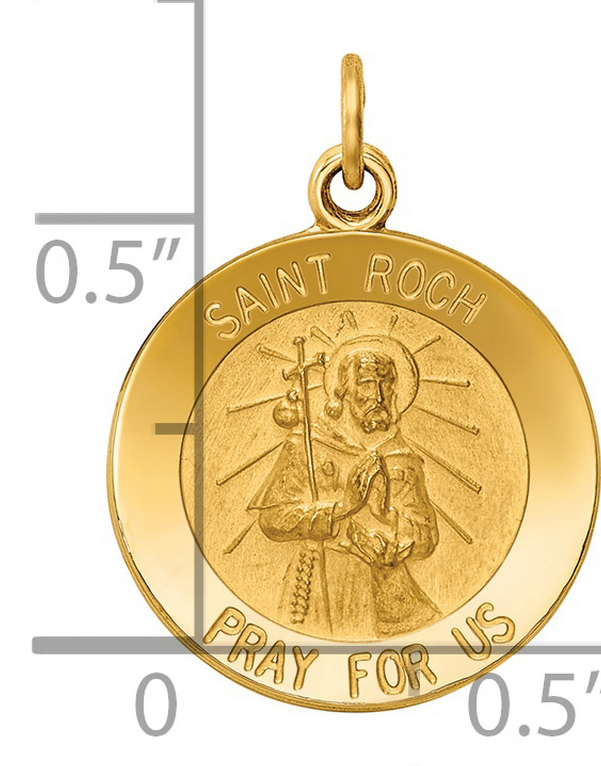 Saint Roch Pray For Us Words Round Medal Charm Pendant in Real 14k Yellow Gold