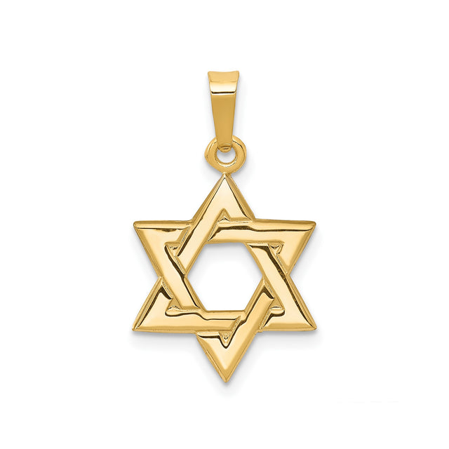 14k Yellow Gold Star of David Pendant, Interlocking Triangle Judaica Charm