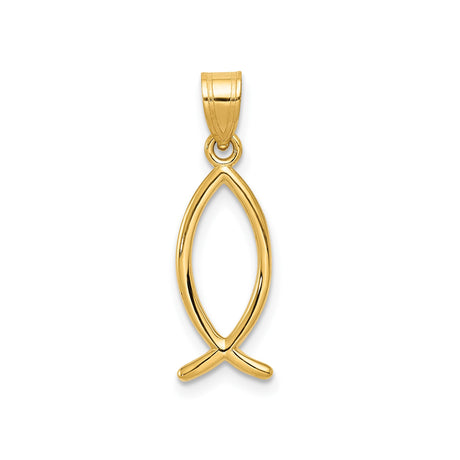 14k Yellow Gold Ichthys Fish Pendant, Christian Symbol, Minimalist Religious Charm for Women or Unisex Wear