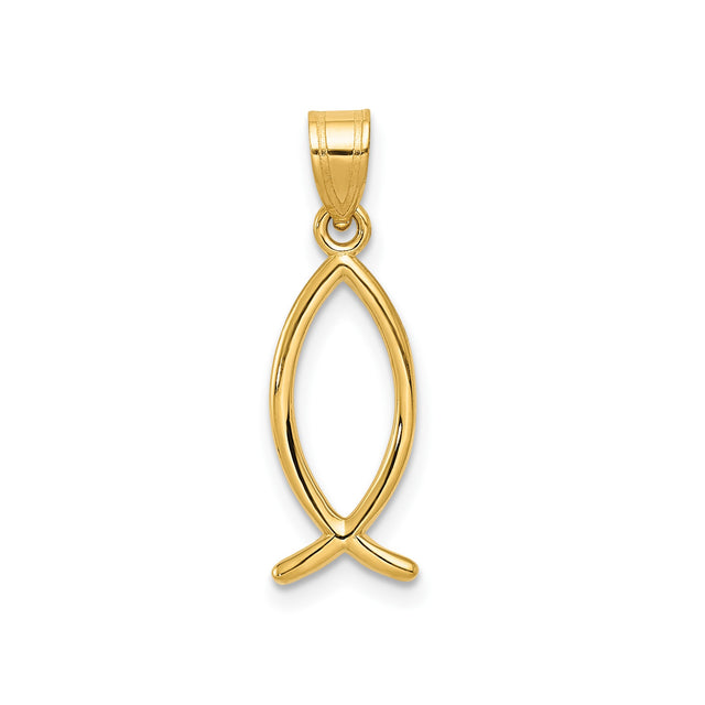 14k Yellow Gold Ichthys Fish Pendant, Christian Symbol, Minimalist Religious Charm for Women or Unisex Wear
