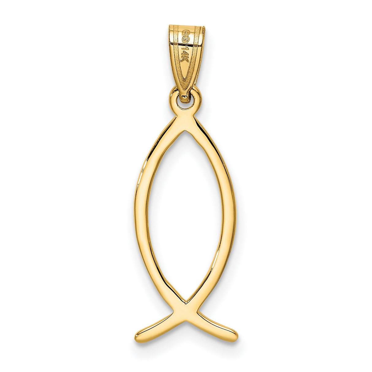 Solid Religious Ichthus Fish Charm Pendant in Real 14k Yellow Gold