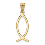 Solid Religious Ichthus Fish Charm Pendant in Real 14k Yellow Gold