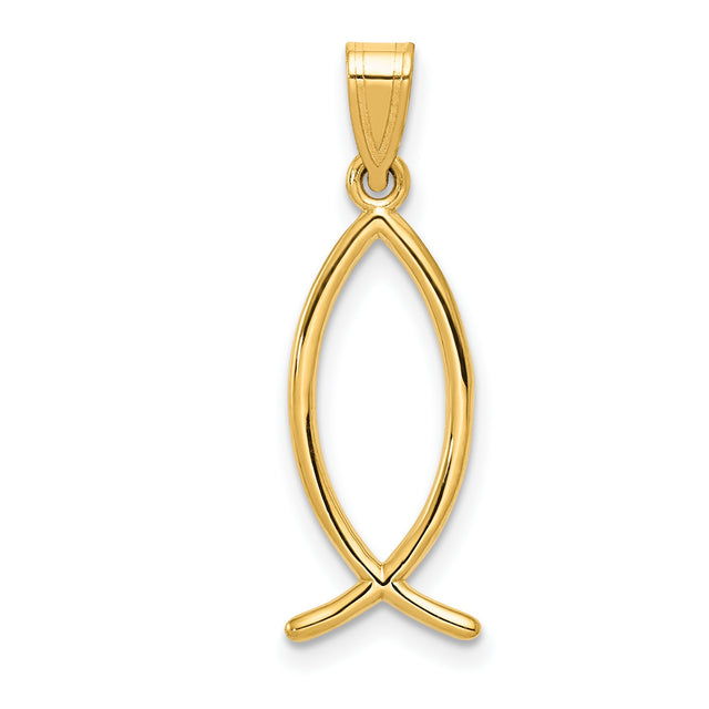 Solid Religious Ichthus Fish Charm Pendant in Real 14k Yellow Gold