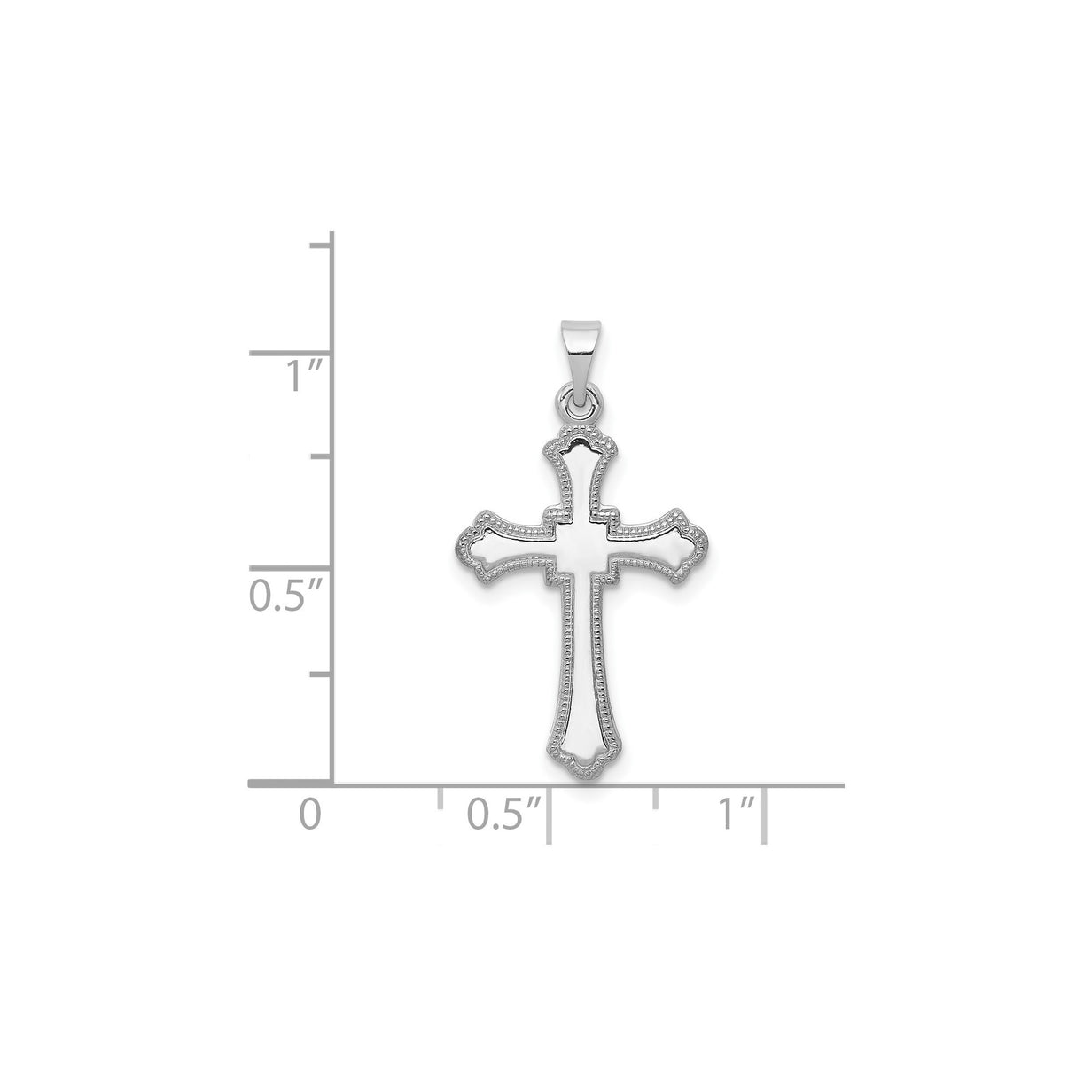 14k White Gold Cross Pendant with Flared Fleur Design, Polished Christian Jewelry for Women or Unisex Wear