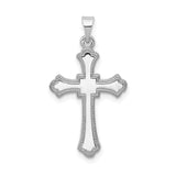 14k White Gold Cross Pendant with Flared Fleur Design, Polished Christian Jewelry for Women or Unisex Wear
