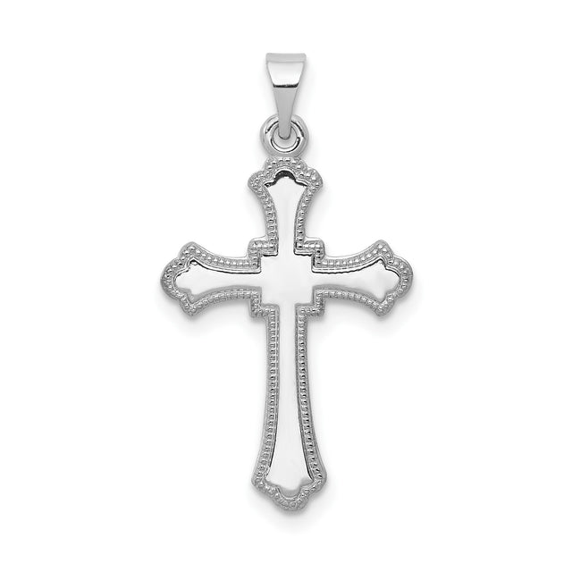 14k White Gold Cross Pendant with Flared Fleur Design, Polished Christian Jewelry for Women or Unisex Wear
