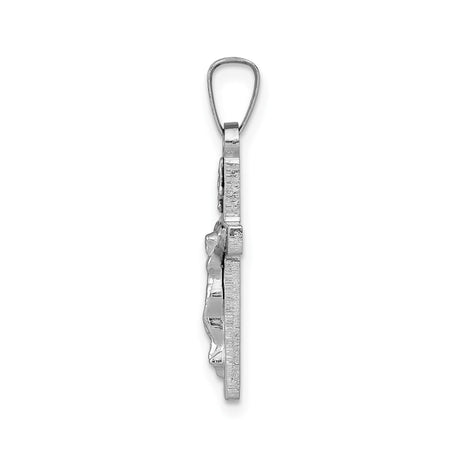 14k White Gold Crucifix Pendant with INRI Inscription, Jesus on Cross, Religious Charm