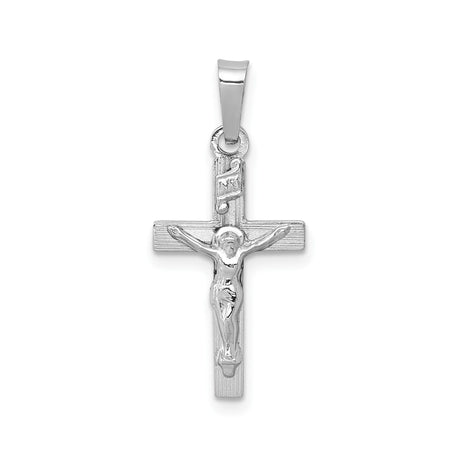 14k White Gold Crucifix Pendant with INRI Inscription, Jesus on Cross, Religious Charm