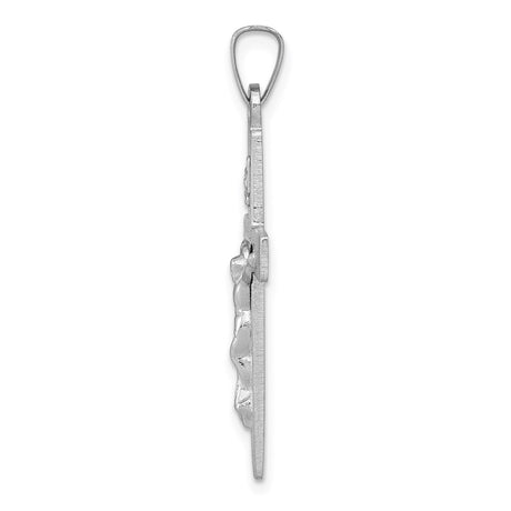 14k White Gold Crucifix Pendant Featuring Raised Jesus and INRI , Catholic Christian Jewelry
