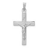 14k White Gold Crucifix Pendant Featuring Raised Jesus and INRI , Catholic Christian Jewelry