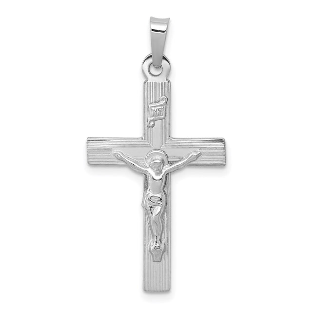 14k White Gold Crucifix Pendant Featuring Raised Jesus and INRI , Catholic Christian Jewelry