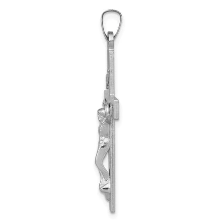 14k White Gold INRI Crucifix Cross Pendant with Latin Detailing Religious Jewelry