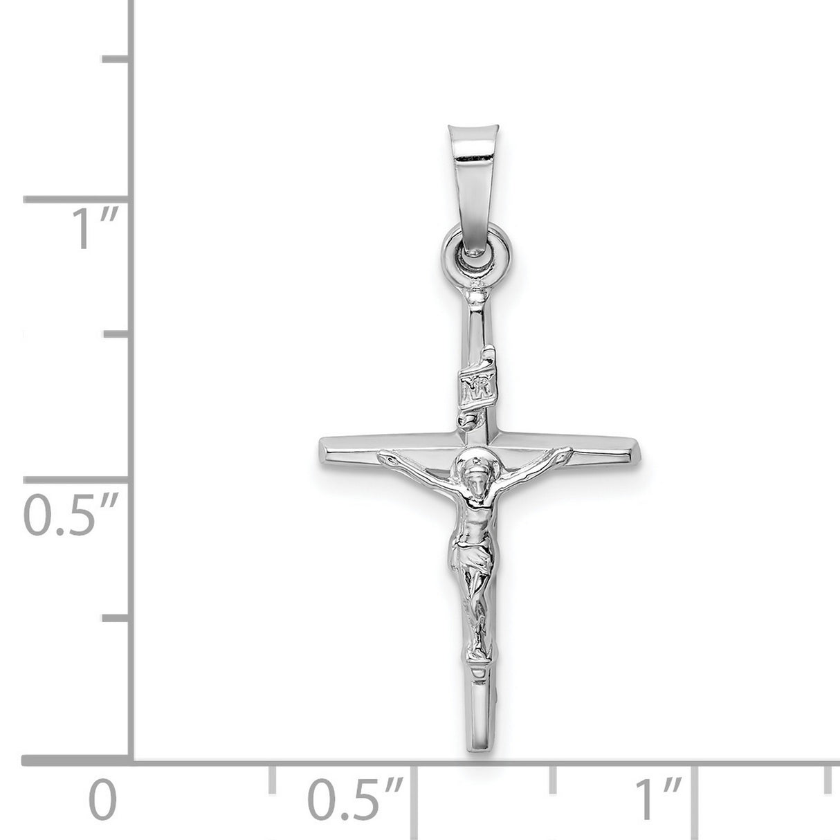 INRI Latin Crucifix Charm Pendant in Real 14k White Gold