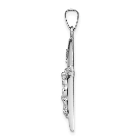 14k White Gold Crucifix Pendant, Latin INRI Cross Religious Jewelry for Men and Women