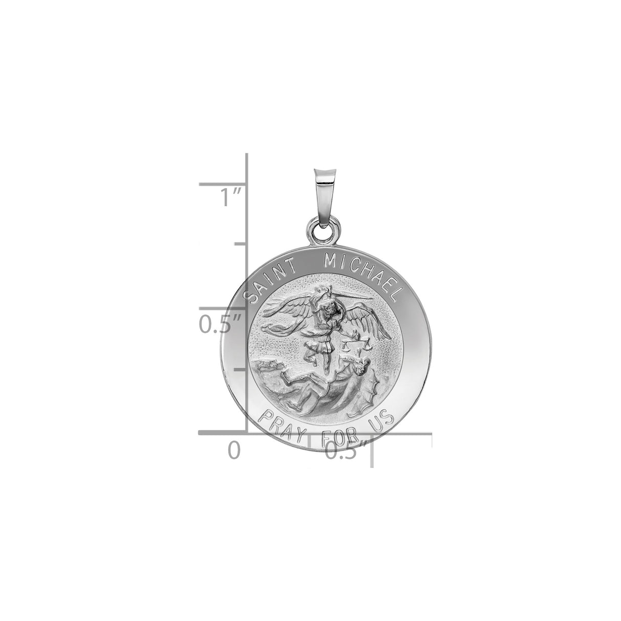 14k White Gold Saint Michael Pendant Featuring Archangel with Pray for Us Engraving
