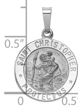 Solid Polished Saint Christopher Protect Us Words Round Medal Charm Pendant in Real 14k White Gold