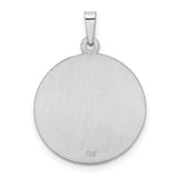 Solid Saint Christopher Protect Us Words Round Medal Charm Pendant in Real 14k White Gold