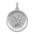 Solid Saint Christopher Protect Us Words Round Medal Charm Pendant in Real 14k White Gold