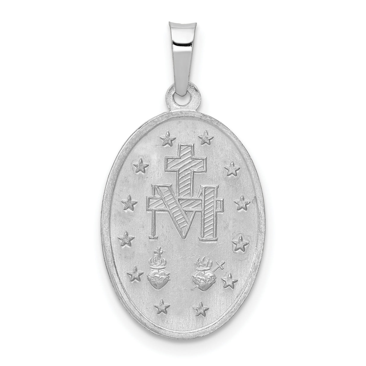 14k White Gold Miraculous Medal Pendant with Virgin Mary Inscription, Catholic Religious Charm