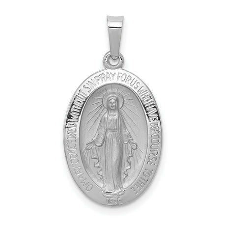 14k White Gold Miraculous Medal Pendant with Virgin Mary Inscription, Catholic Religious Charm