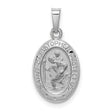 Solid Saint Christopher Protect Us Words Oval Medal Charm Pendant in Real 14k White Gold