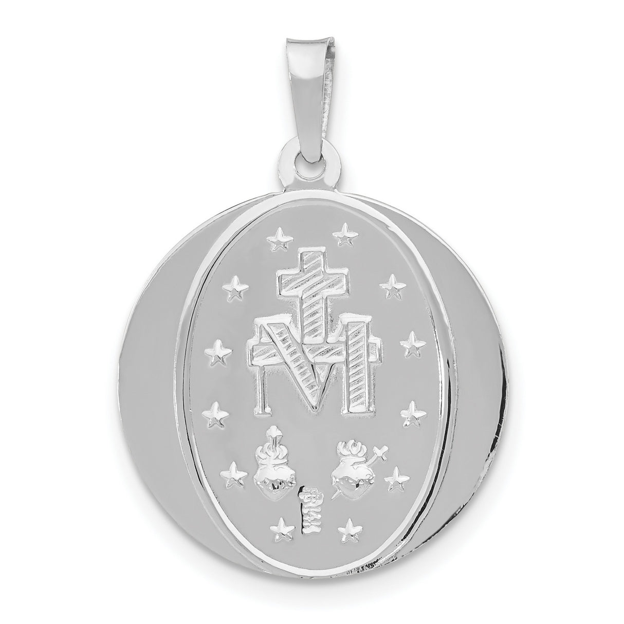 14k White Gold Virgin Mary Pendant, Miraculous Medal, Catholic Religious Jewelry