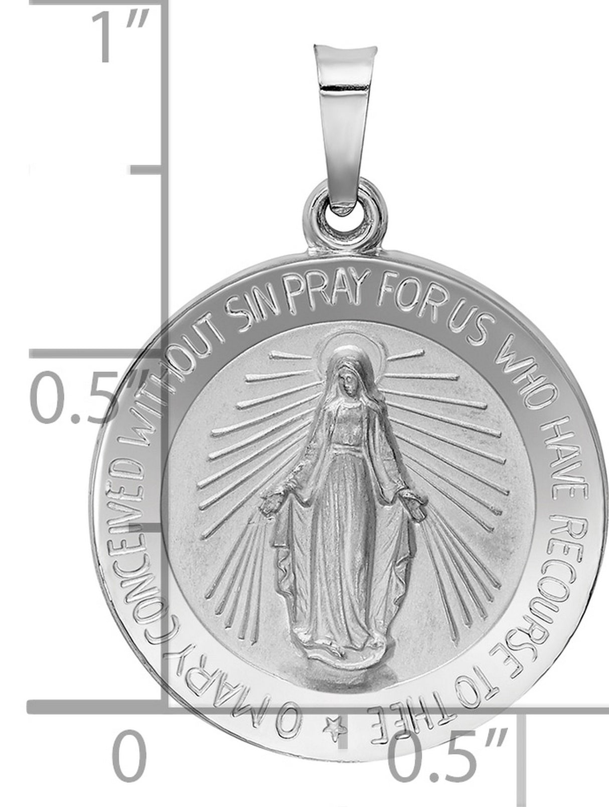 14k White Gold Virgin Mary Pendant, Miraculous Medal, Catholic Religious Jewelry