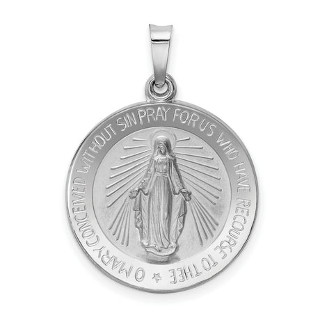14k White Gold Virgin Mary Pendant, Miraculous Medal, Catholic Religious Jewelry