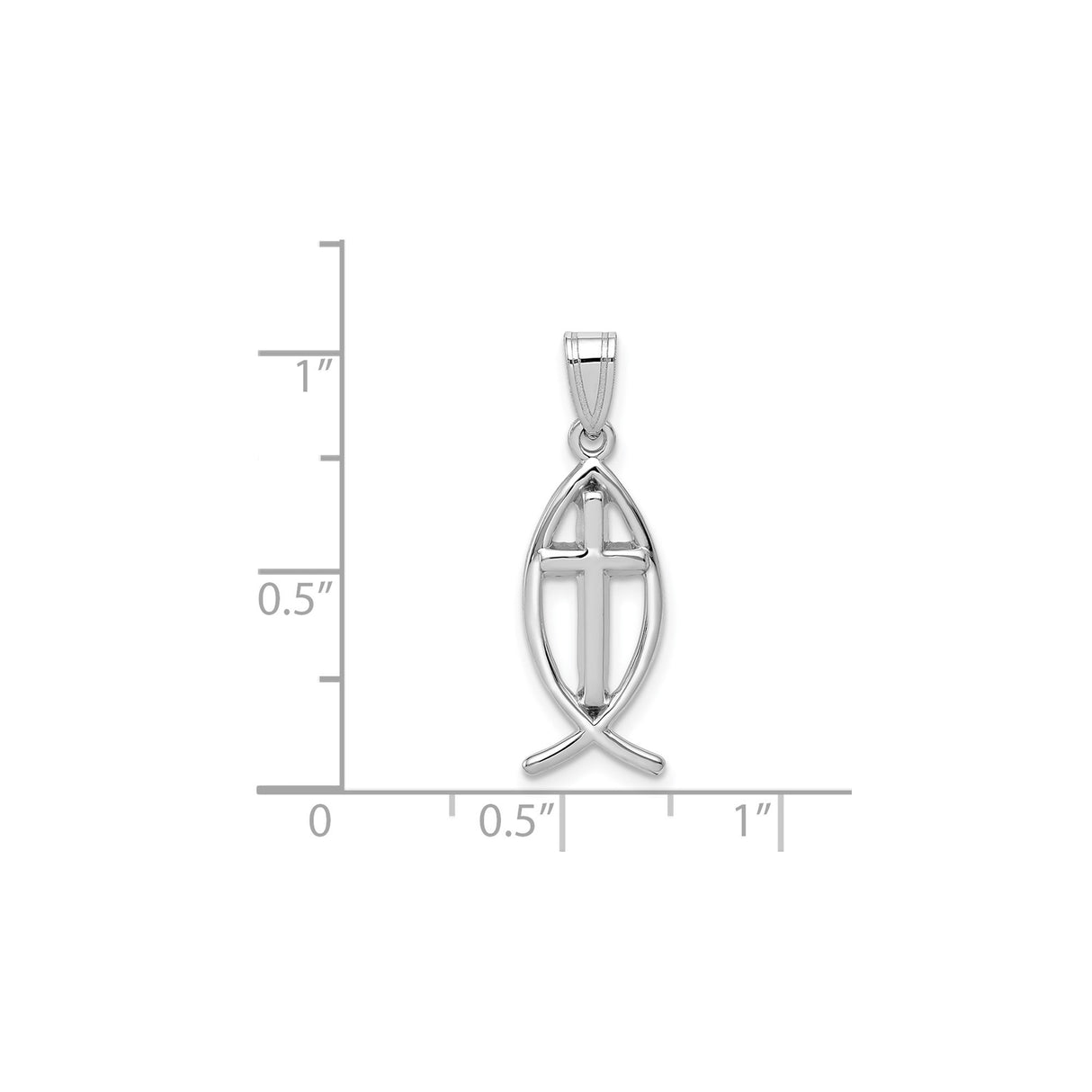 14k White Gold Christian Fish Pendant with Cross, Ichthys Symbol Faith Jewelry