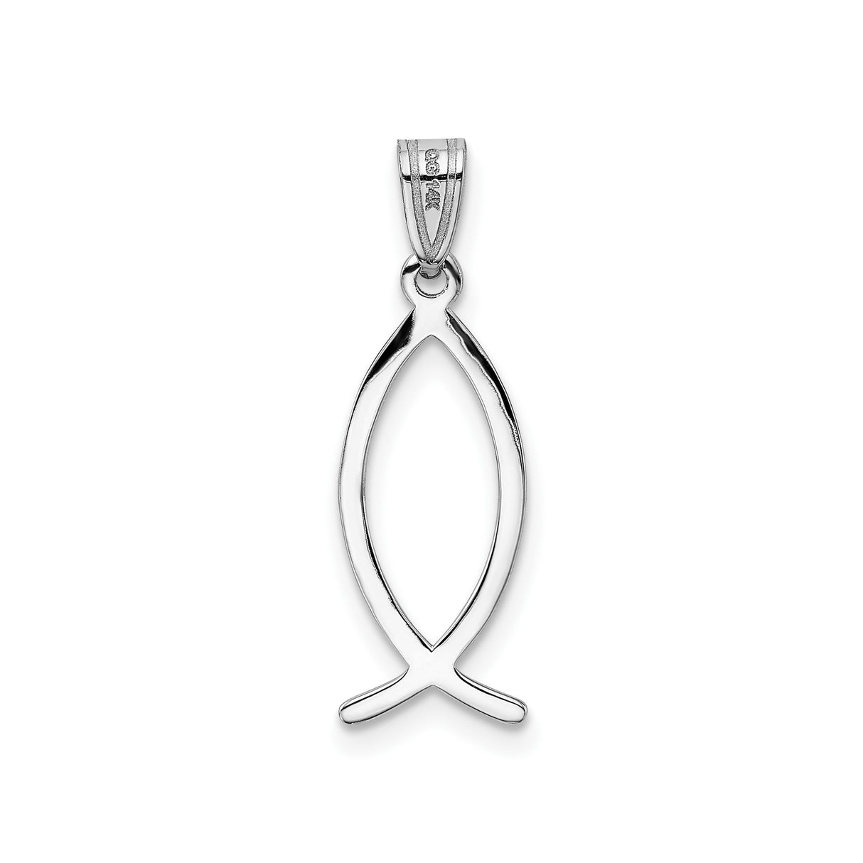 14k White Gold Ichthys Fish Pendant, Open Christian Symbol Charm for Women