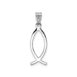 14k White Gold Ichthys Fish Pendant, Open Christian Symbol Charm for Women