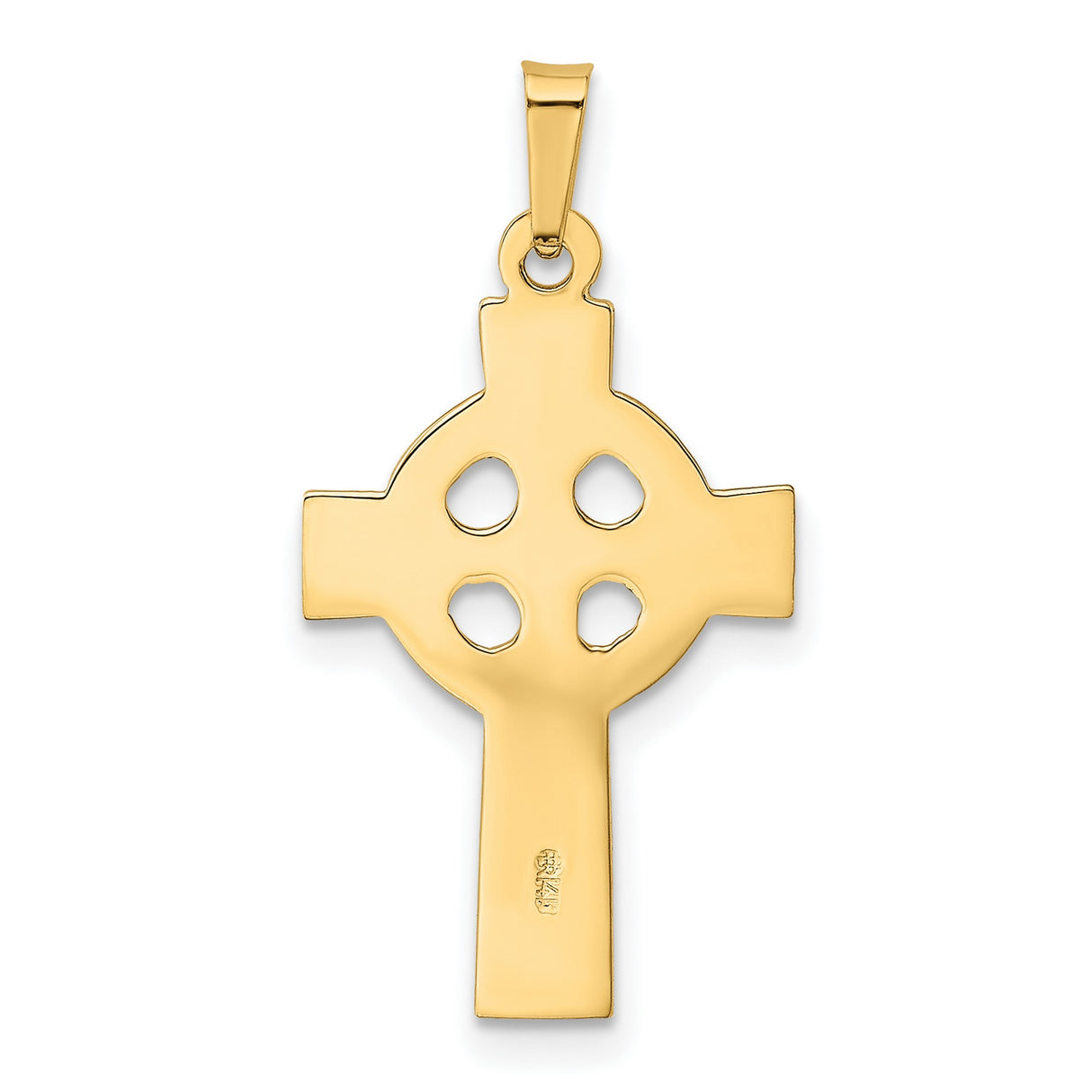 Polished Four Hole Celtic Iona High Cross Charm Pendant in Real 14k Yellow Gold