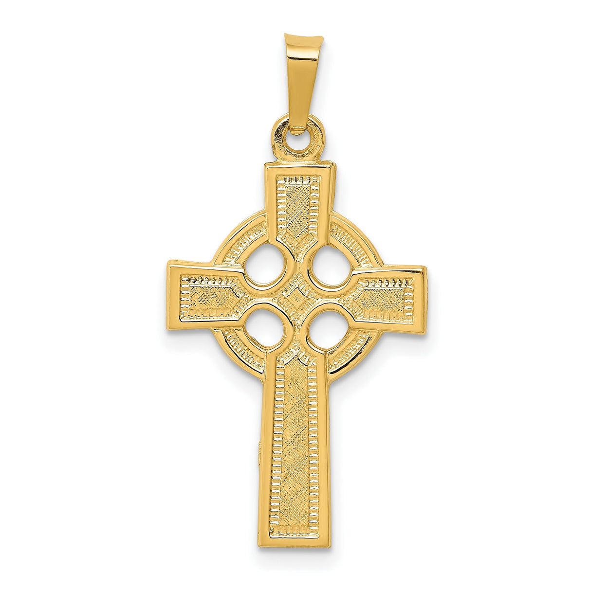 Polished Four Hole Celtic Iona High Cross Charm Pendant in Real 14k Yellow Gold