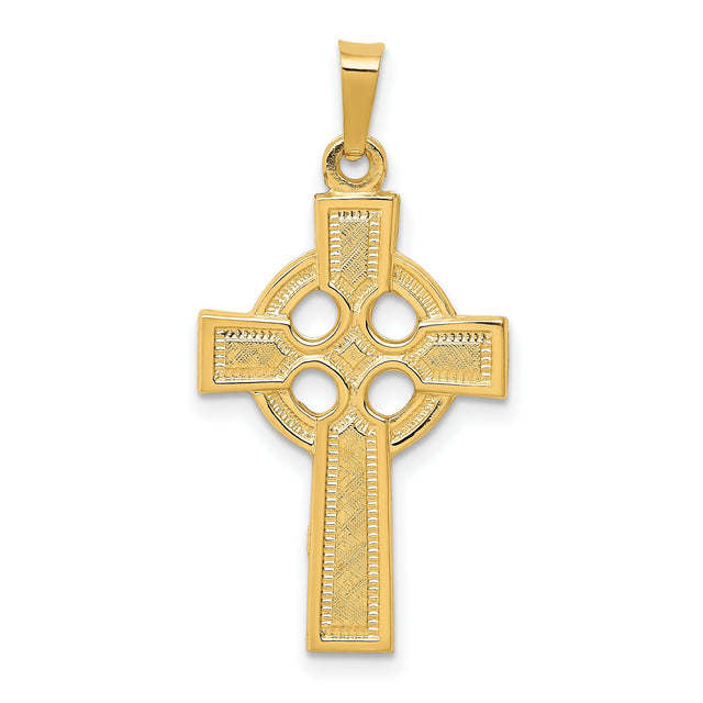 Polished Four Hole Celtic Iona High Cross Charm Pendant in Real 14k Yellow Gold