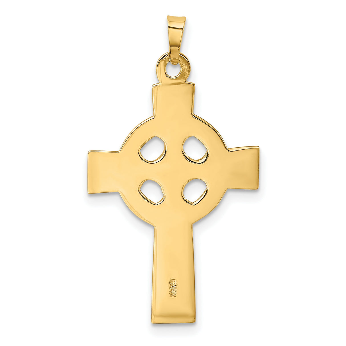 Polished Four Hole Celtic Iona High Cross Charm Pendant in Real 14k Yellow Gold