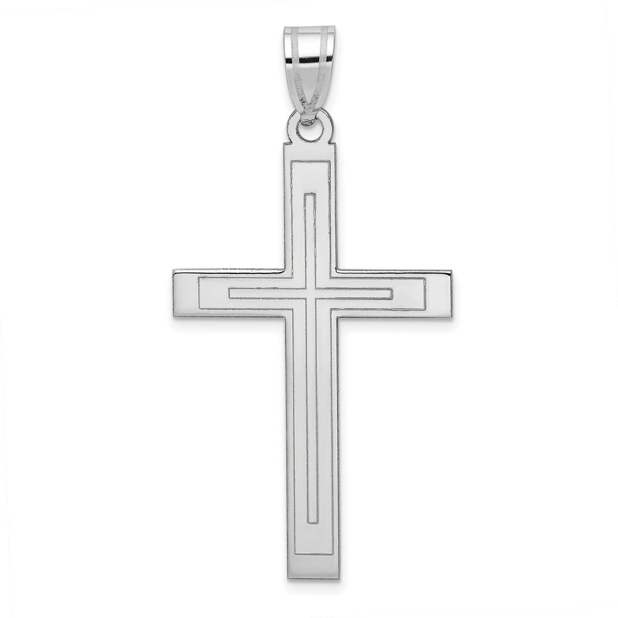 Engravable Latin Cross Charm Pendant in Real 14k White Gold