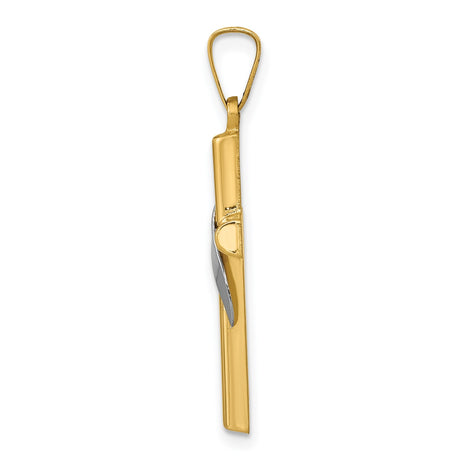 14k Two-Tone Gold Cross Pendant with White Gold Ribbon Accent, Christian Religious Jewelry
