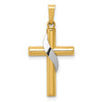 Hollow Latin Cross With Ribbon Charm Pendant in Real 14k Multi-Tone Gold