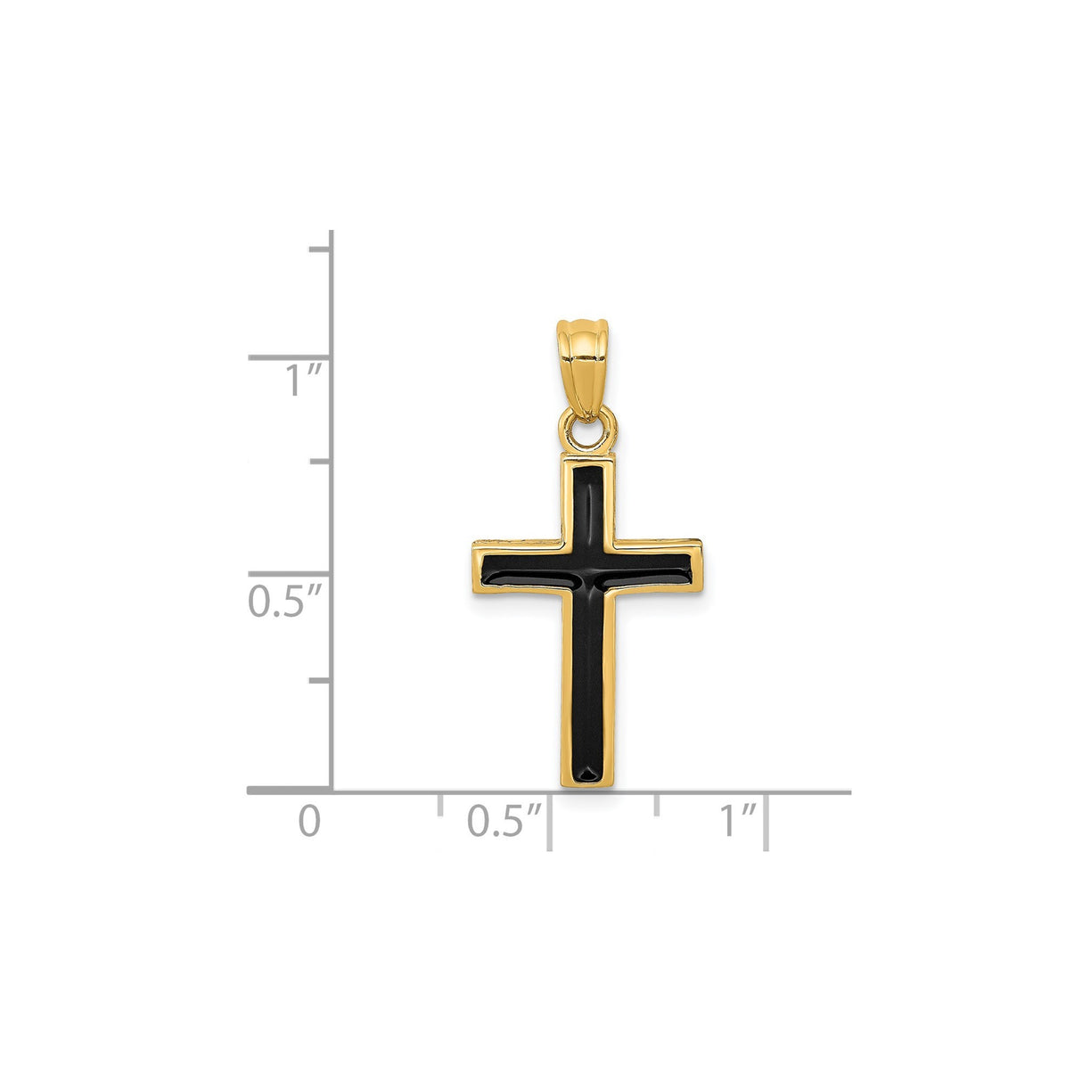 14k Yellow Gold Cross Pendant with Black Epoxy Inlay, Classic Christian Symbol for Men