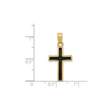 14k Yellow Gold Cross Pendant with Black Epoxy Inlay, Classic Christian Symbol for Men