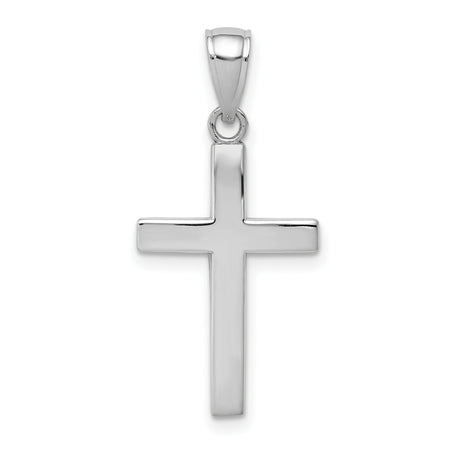14k White Gold Cross Pendant, Polished Christian Charm, Minimalist Unisex Design