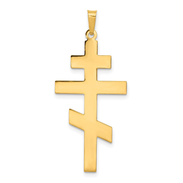 14k Yellow Gold Orthodox Cross Pendant with Triple-Bar Eastern Christian Design