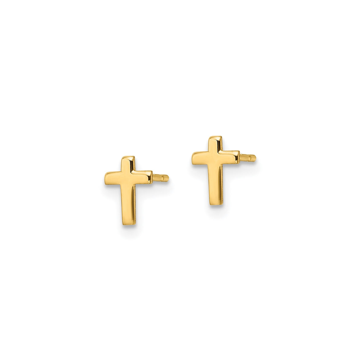 14k Yellow Gold Cross Stud Earrings, Simple Christian Jewelry for Women and Unisex Wear
