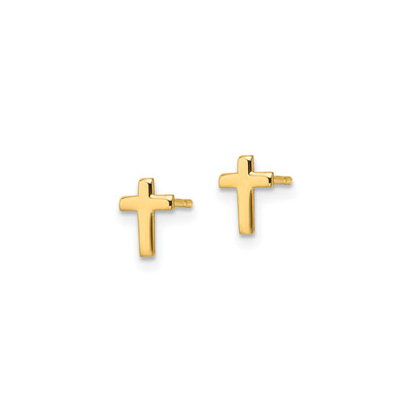 14k Yellow Gold Cross Stud Earrings, Simple Christian Jewelry for Women and Unisex Wear