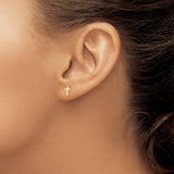 14k Yellow Gold Cross Stud Earrings, Simple Christian Jewelry for Women and Unisex Wear