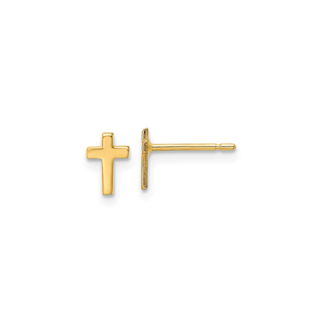 14k Yellow Gold Cross Stud Earrings, Simple Christian Jewelry for Women and Unisex Wear