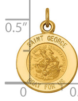 Solid Saint George Pray For Us Words Round Medal Charm Pendant in Real 14k Yellow Gold