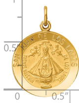 San Juan De Los Lagos Words Round Charm Pendant in Real 14k Yellow Gold