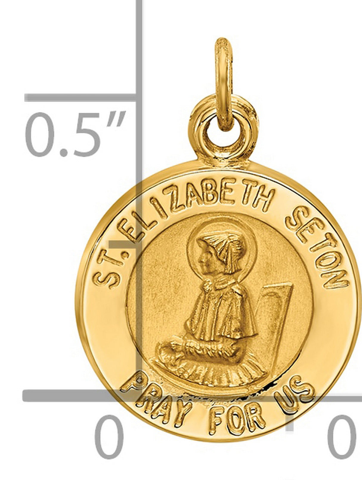 Saint Elizabeth Seton Pray For Us Words Round Medal Charm Pendant in Real 14k Yellow Gold